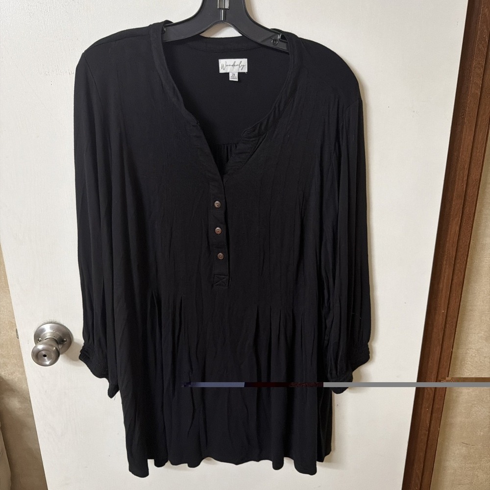 Wonderly Women's Tunic Henley 3/4 Sleeve w/ Buttons Top Size 2X